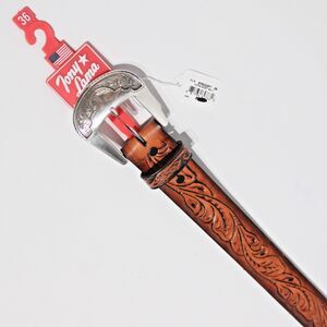 NWT Tony Lama Made in USA Brown Leather Western Belt Men Size 36 (44" x 1.5")